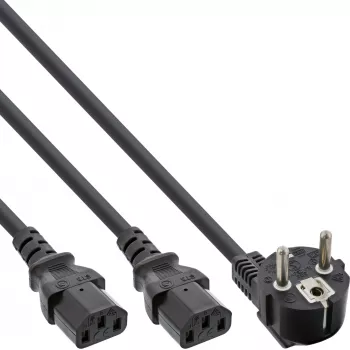 InLine Y formos maitinimo laidas 1x CEE 7/7 kampuotas / 2x 3 kontaktų IEC C13 vyriškas, 5 m