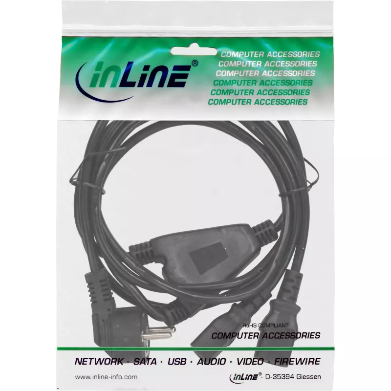 InLine Y maitinimo laidas 1x CEE 7/7 kampuotas / 2x 3 kontaktų IEC C13 kištukas, 1 m