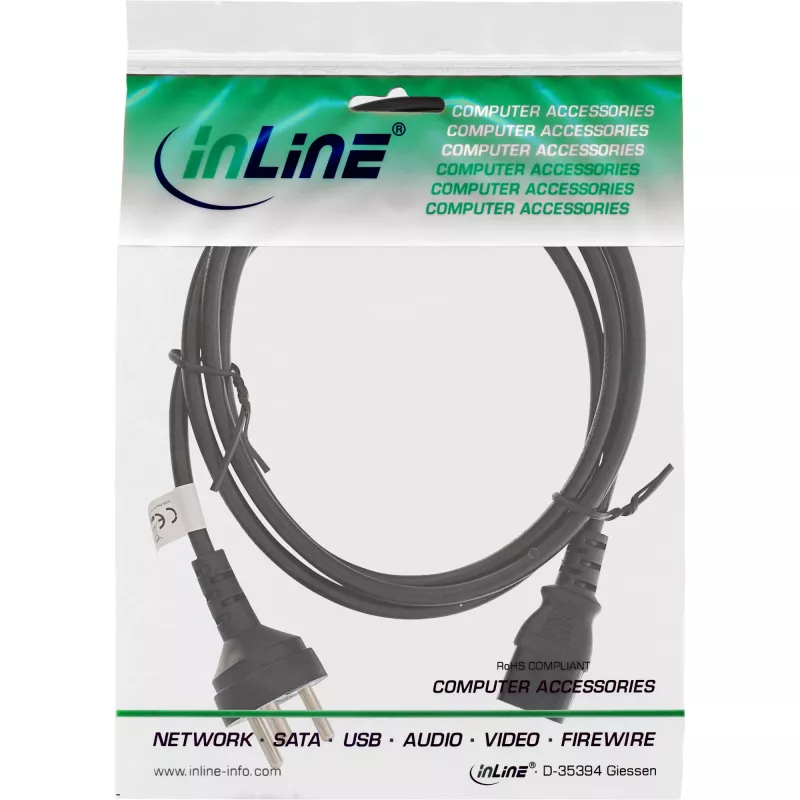 InLine maitinimo kabelis Danijos Type K kištukas / 3 kontaktų IEC C13, 5 m