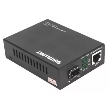 Intellinet Gigabit PoE+ medijos keitiklis, 1 x 1000Base-T RJ45 prievadas į 1 x SFP prievadą, PoE+ injektorius