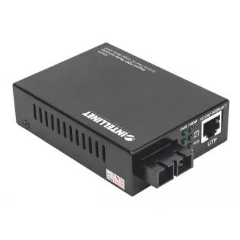Intellinet Gigabit PoE+ medijos keitiklis, 1000Base-T RJ45 prievadas į 1000Base-LX (SC) vienmodį, 20 km, su PoE+ įpurškimu