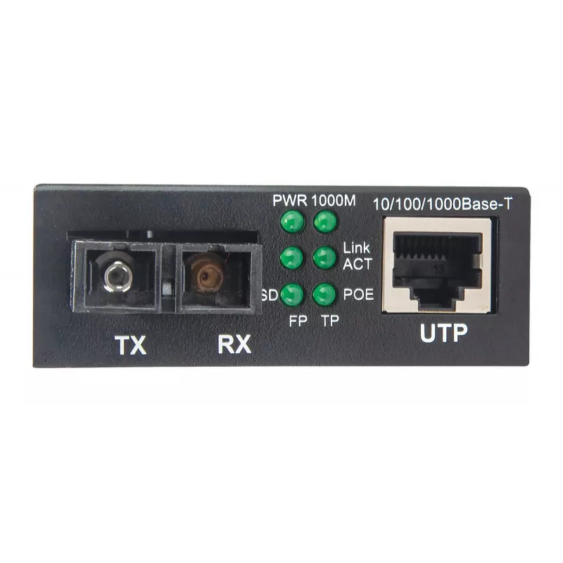 Intellinet Gigabit PoE+ medijos keitiklis, 1000Base-T RJ45 prievadas į 1000Base-LX (SC) vienmodį, 20 km, su PoE+ įpurškimu