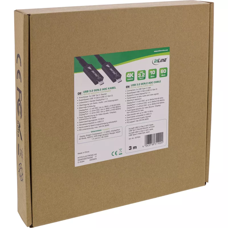 InLine USB 3.2 Gen.2 AOC laidas USB-C vyriškas/vyriškas 5m 10 Gbit/s juodas