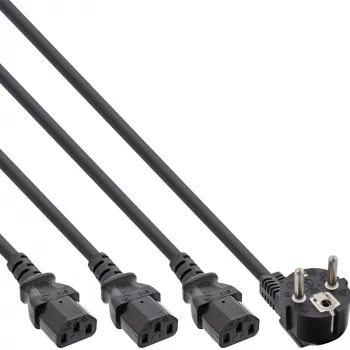 InLine Y maitinimo laidas 1x CEE 7/7 / 3x 3pin IEC C13 kištukas 16657I juodas 5m
