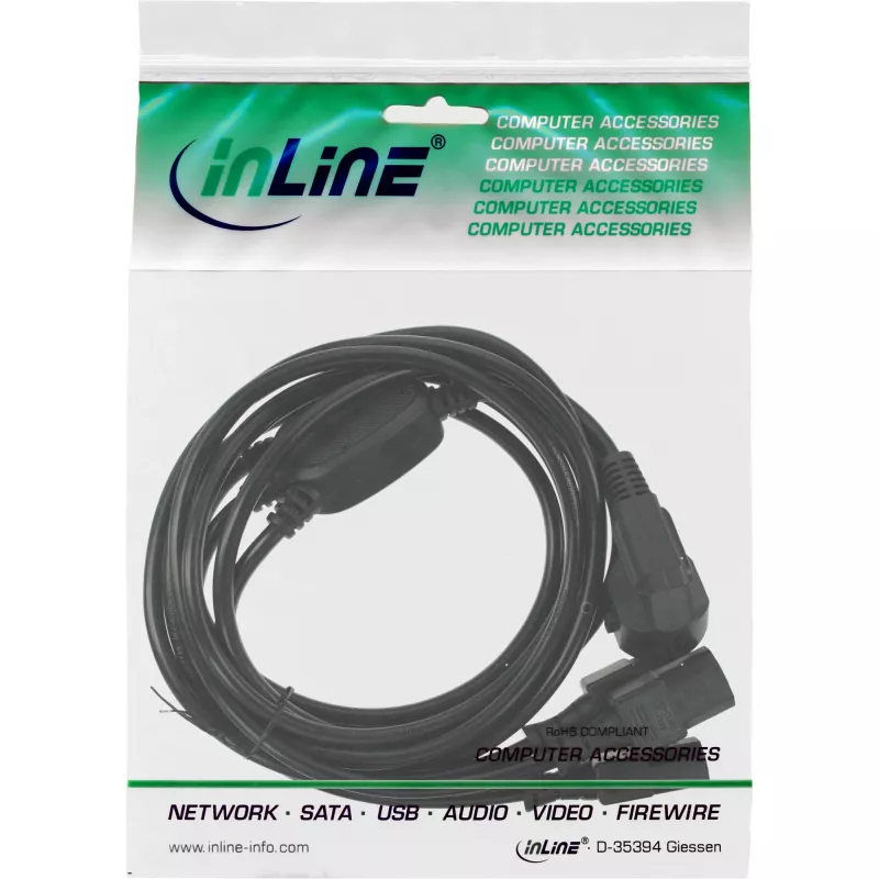 InLine Y maitinimo laidas 1x CEE 7/7 / 3x 3pin IEC C13 kištukas 16657I juodas 5m