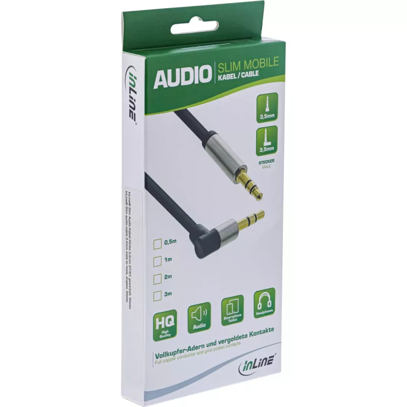 InLine plonas garso kabelis 3,5 mm kištukas / kištukas kampinis stereo 0,5 m