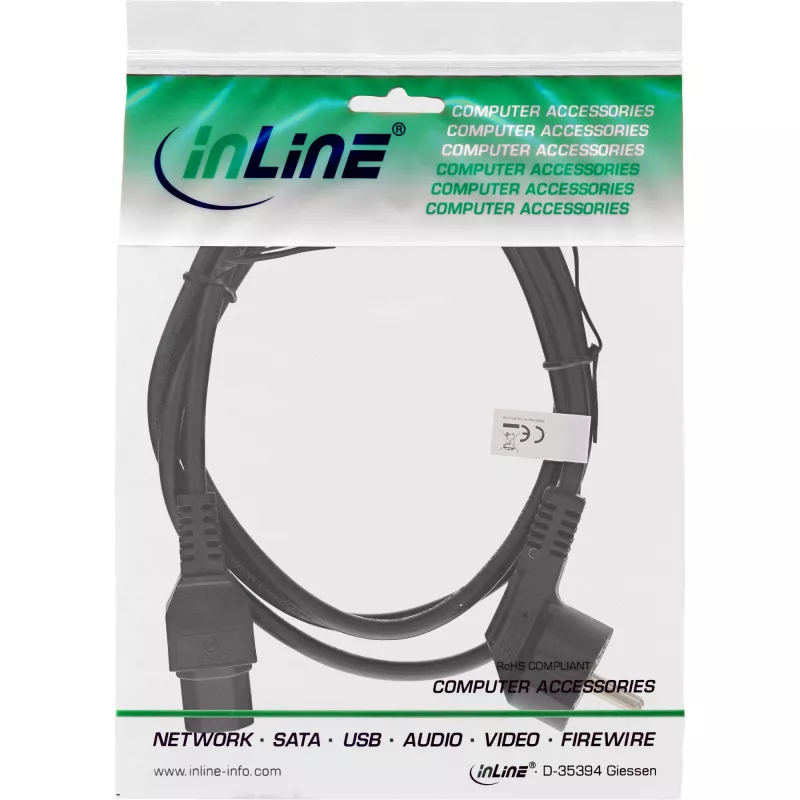 InLine maitinimo laidas, CEE7/7 kampuotas į C15 tiesų, 3 x 1 mm², juodas, 2 m