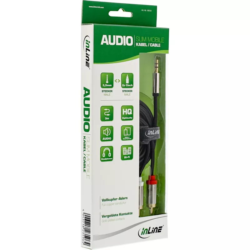 InLine Slim Audio laidas 3.5 mm kištukas / 2x RCA kištukas 10 m
