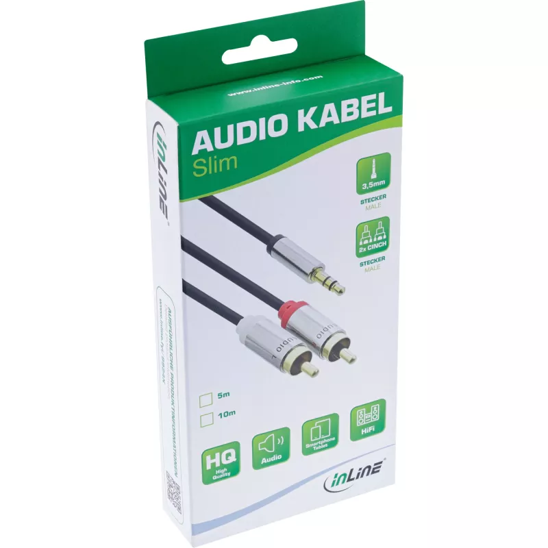 Garso laidas 3,5 mm lizdas / 2x RCA kištukas 5 m InLine 99245