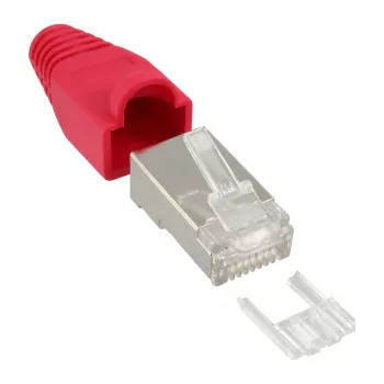 InLine RJ45 8P8C ekranuota jungtis su laidų įvedikliu ir lenkimo apsauga, raudona