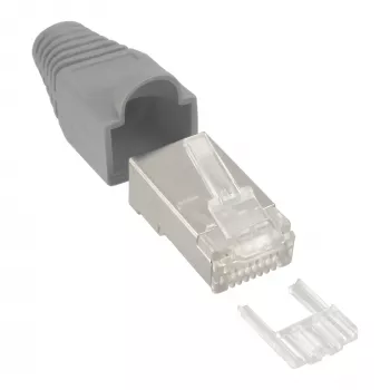 InLine RJ45 8P8C ekranuotas užspaudžiamas lizdas su laidų kreiptuvu ir apsauga nuo lenkimo, pilkas