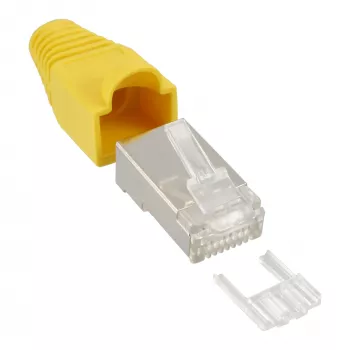 InLine RJ45 8P8C ekranuota jungtis su laidų siūlu ir apsauga nuo lenkimo, geltona (10 vnt.)
