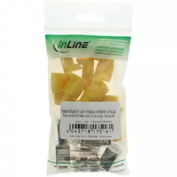 InLine RJ45 8P8C ekranuota jungtis su laidų siūlu ir apsauga nuo lenkimo, geltona (10 vnt.)