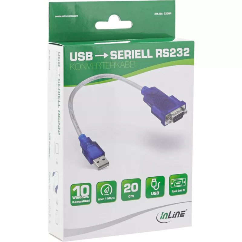 InLine USB į serijinį prievadą adapterio laidas USB A tipas (vyriškas) / DB9 (vyriškas) ~0,2 m
