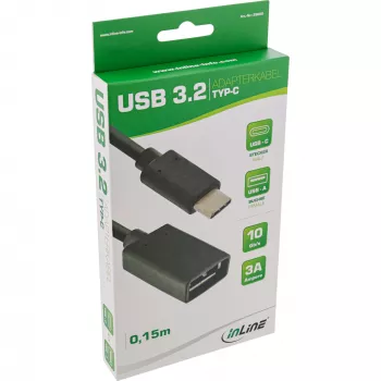 InLine USB 3.2 Gen.1x2 adapterio laidas, USB-C kištukas / A lizdas, juodas, 0,15 m