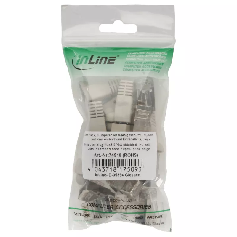 InLine RJ45 8P8C ekranuota jungtis su vielos kreiptuvu ir lenkimo apsauga smėlio spalvos