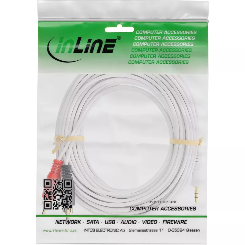 InLine garso laidas 2x RCA vyras / 3,5 mm lizdas vyras baltas/auksinis 5 m