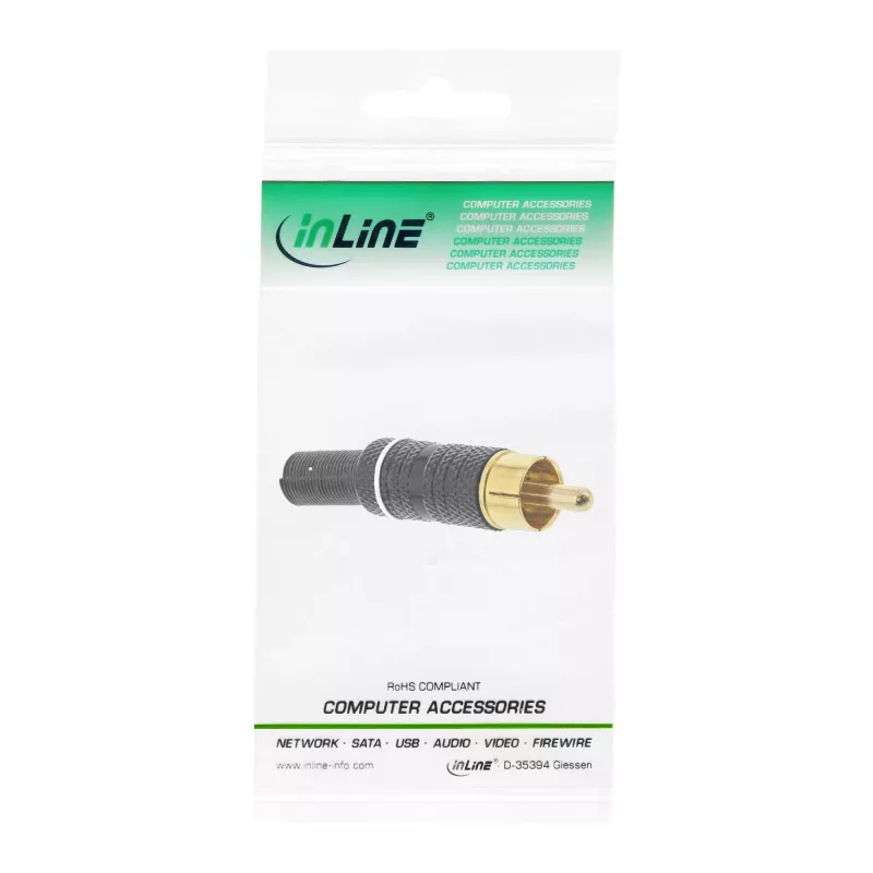 InLine RCA lizdas litavimui, juodas su baltu žiedu, 6 mm kabeliui