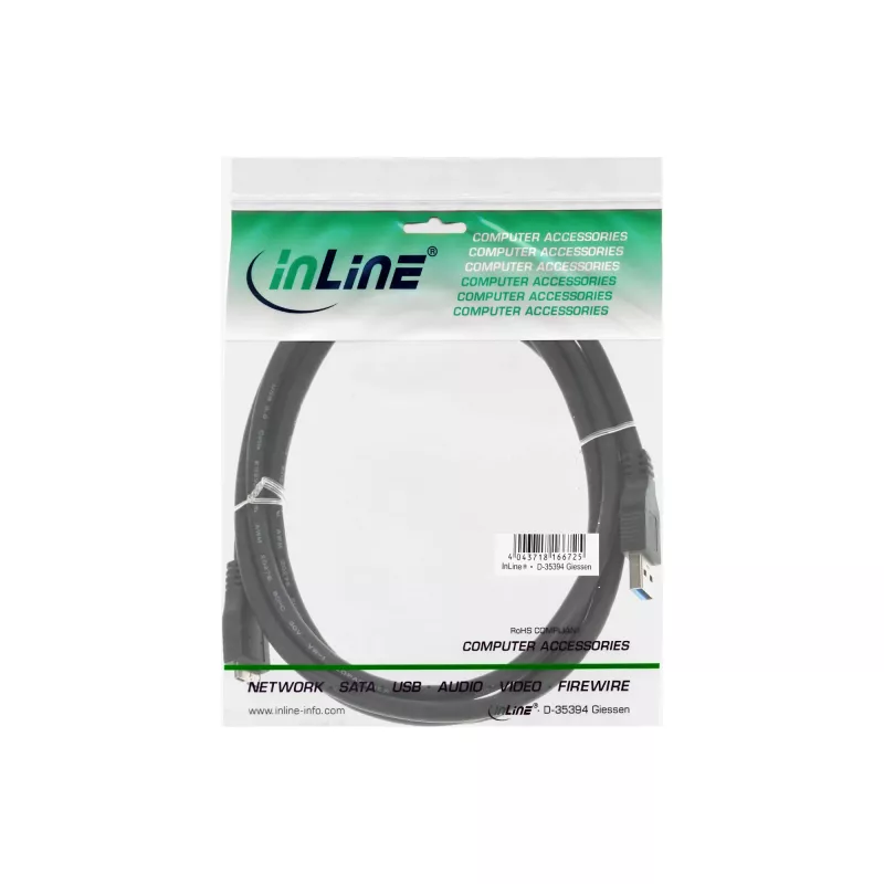 USB 3.2 Gen.1 laidas Type A / Micro B InLine 35410 1m juodas
