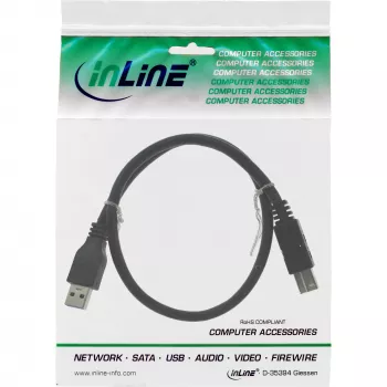 InLine USB 3.2 Gen.1 laidas, Type A kištukas / Type B kištukas, juodas, 0,5 m