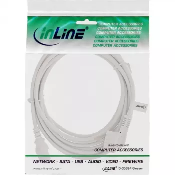 InLine maitinimo laidas, CEE 7/7 kampuotas / 3 kontaktų IEC C13 kištukas, baltas, 5 m