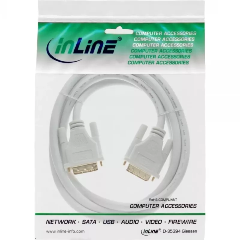 InLine DVI-D kabelis 24+1 kištukas / kištukas DVI Dual Link baltas/auksinis 3 m