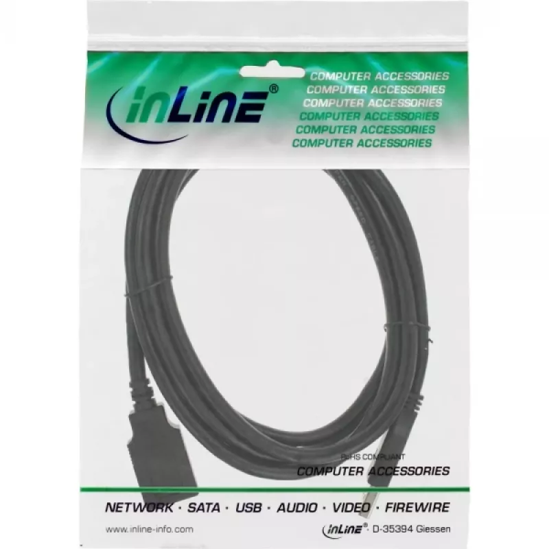 InLine USB 3.2 Gen.1 prailginimo kabelis, USB-A kištukas / lizdas, juodas, 2,5 m (35625)