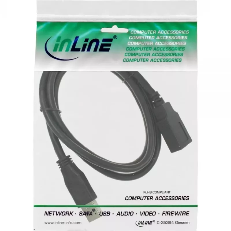 InLine USB 3.2 Gen.1 prailginimo kabelis, USB-A kištukas / lizdas, juodas, 1,5 m (35615)