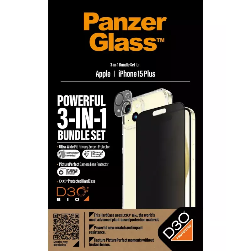 PanzerGlass Privacy 3-in-1 Pack iPhone 15 Plus grūdintas stiklas