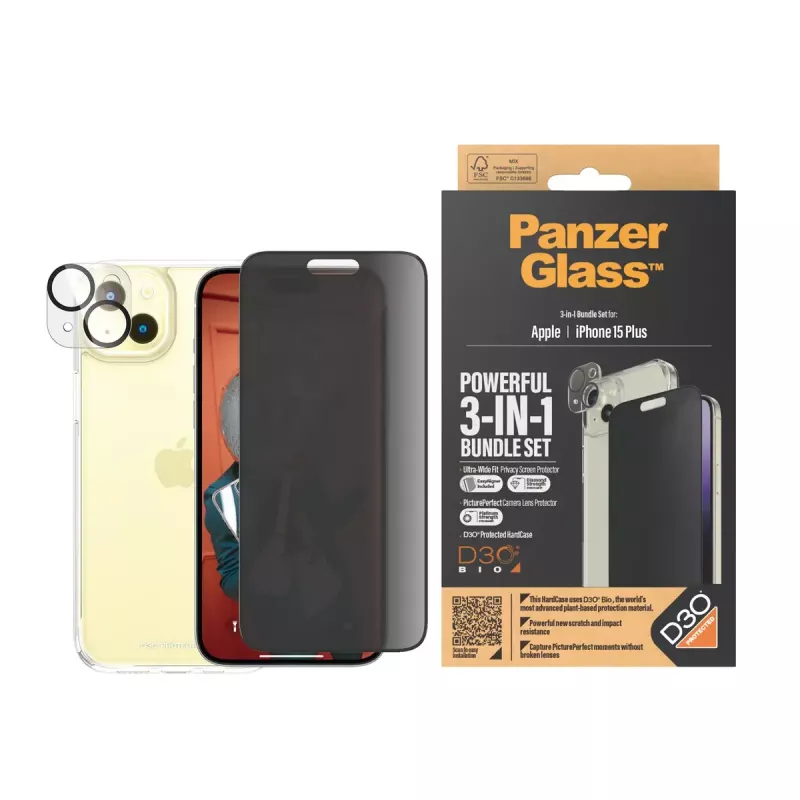 PanzerGlass Privacy 3-in-1 Pack iPhone 15 Plus grūdintas stiklas