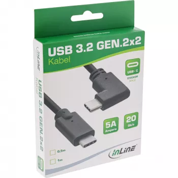 InLine USB 3.2 Gen.2 laidas, USB-C vyriškas/vyriškas kampuotas, juodas, 0,3 m