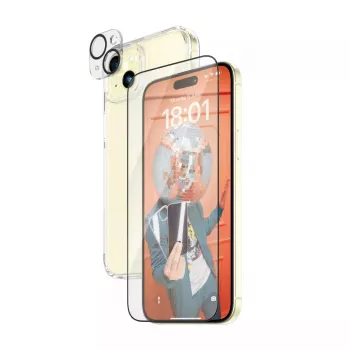 PanzerGlass 3 viename rinkinys iPhone 15 Plus smūgiams atsparus grūdintas stiklas