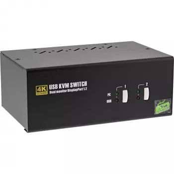 InLine 63642I KVM jungiklis, 2 prievadai, dviejų monitorių, DisplayPort 1.2, 4K, USB 2.0