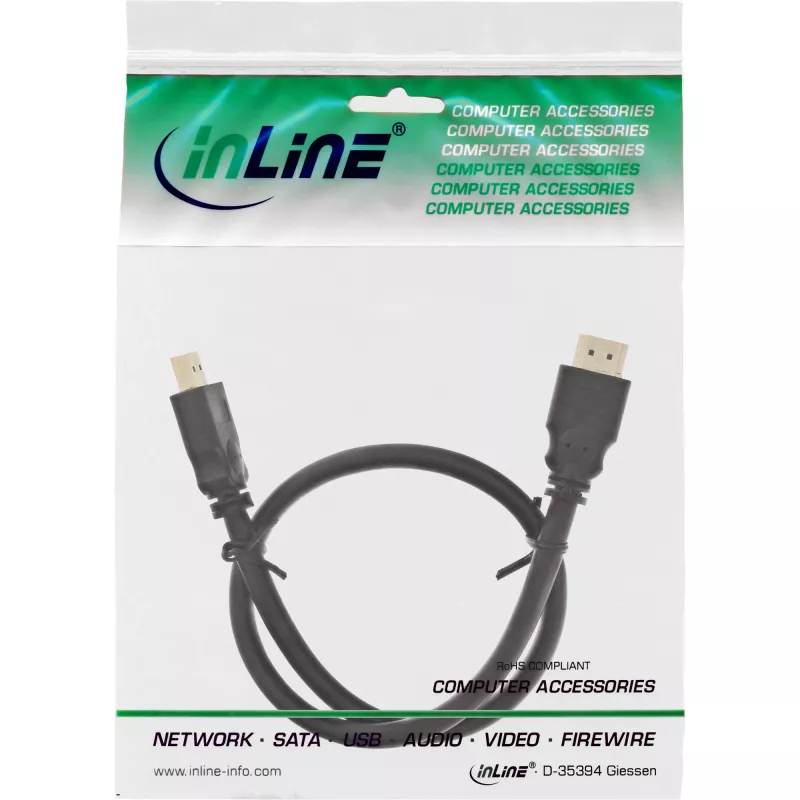 InLine HDMI laidas, High Speed HDMI, M/M, juodas, paauksuoti kontaktai, 1 m