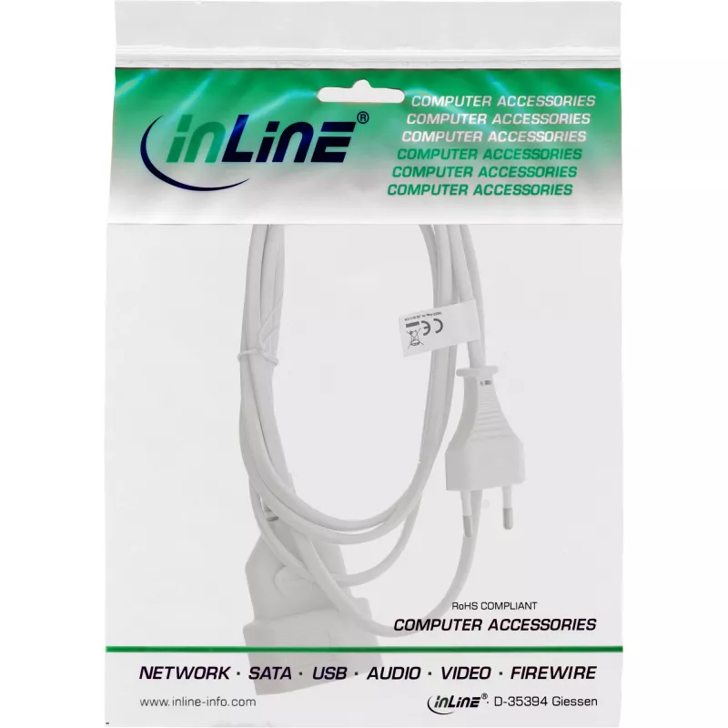 InLine Euro tipo C kištukinis ilginimo laidas, kištukas / lizdas, baltas, 2 m