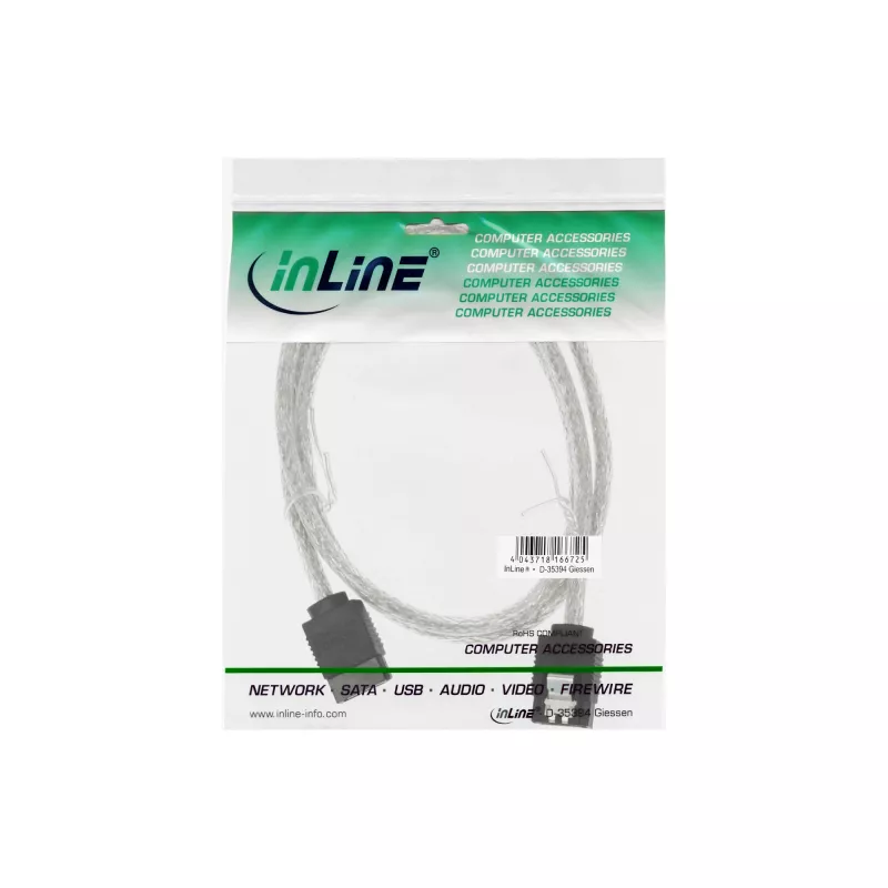 InLine SATA 6Gb/s apvalus kabelis su fiksatoriais 0,75 m