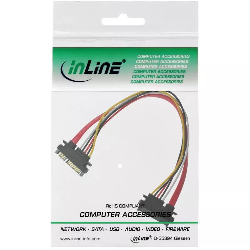 InLine SATA duomenų + maitinimo kabelis SATA 6Gb/s kištukas / lizdas 0,30 m