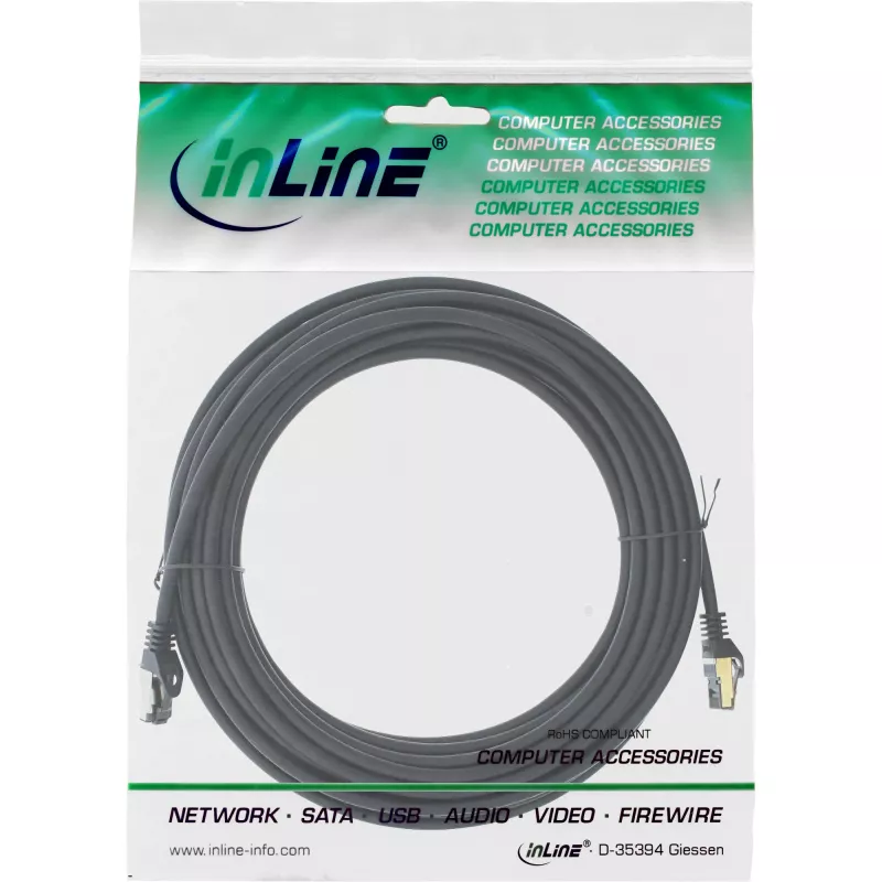 InLine Patch Laidas S/FTP PiMF Cat.8.1 halogen free 2000MHz juodas, 7,5 m