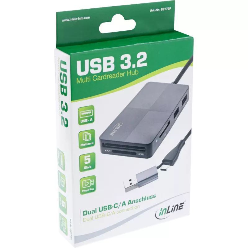 InLine 66772F kortelių skaitytuvas USB pilka
