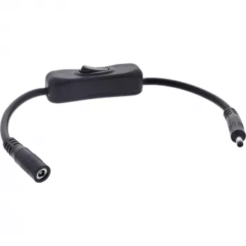 InLine DC laidas su jungikliu, DC patinas/patelė 4.0x1.7mm, AWG 18, juodas, 0,20m