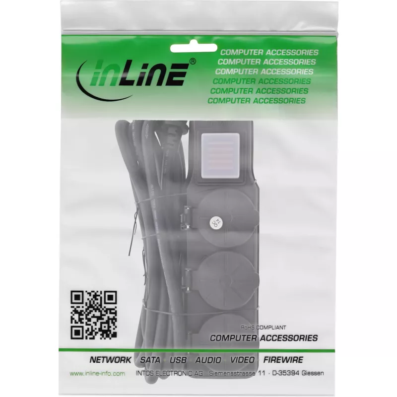 InLine 16493O lauko ilgintuvas 3 m, 3 kištukiniai lizdai, juodas