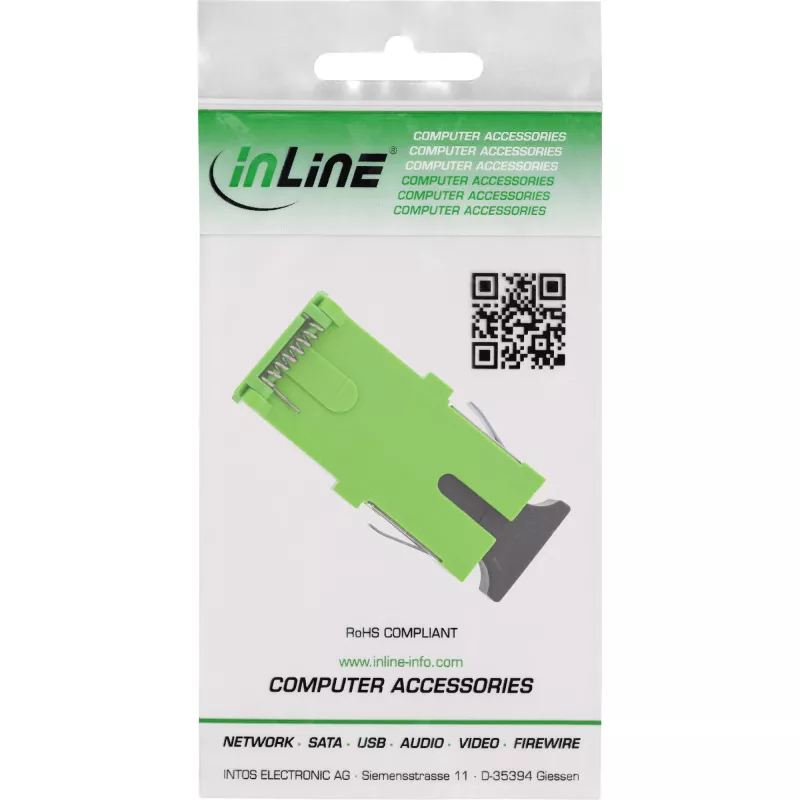 InLine 89992F SC/SC vienmodis šviesolaidinis adapteris su apsauginiu dangteliu, žalias