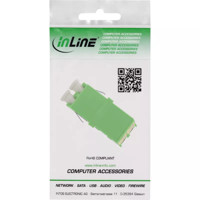 Skaidulinio optinio adapterio InLine 89989O LC/LC viengubas režimas moteriškas/moteriškas žalias
