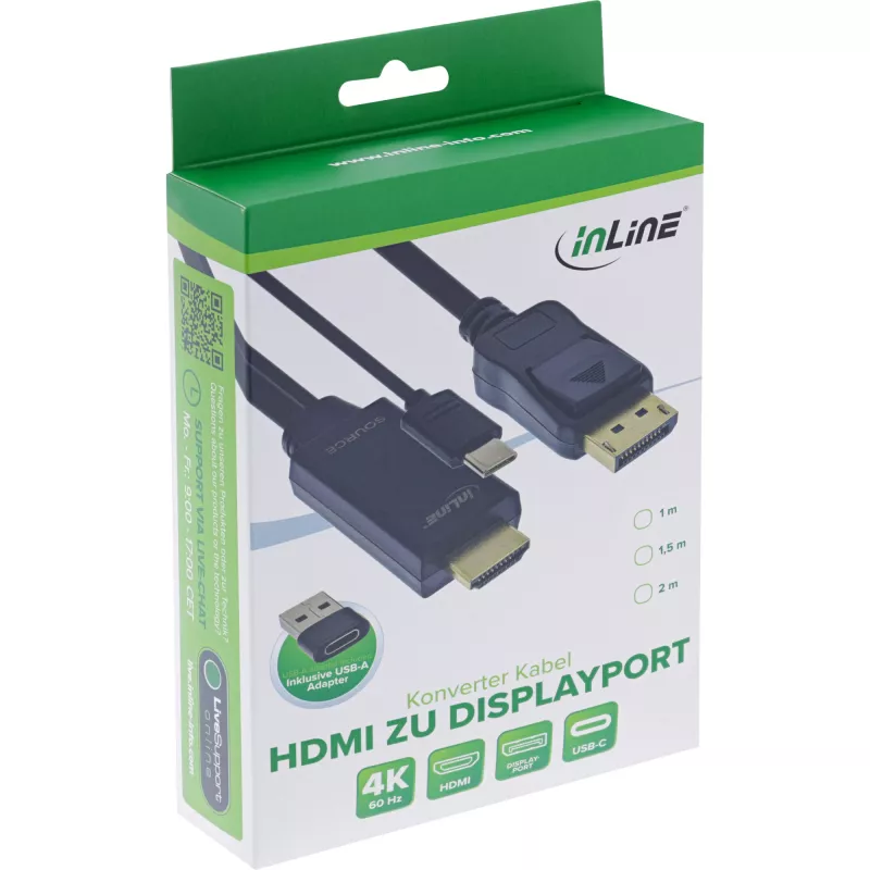 Aktyvus vaizdo keitiklis InLine 17161I 3840x2160 HDMI į DisplayPort