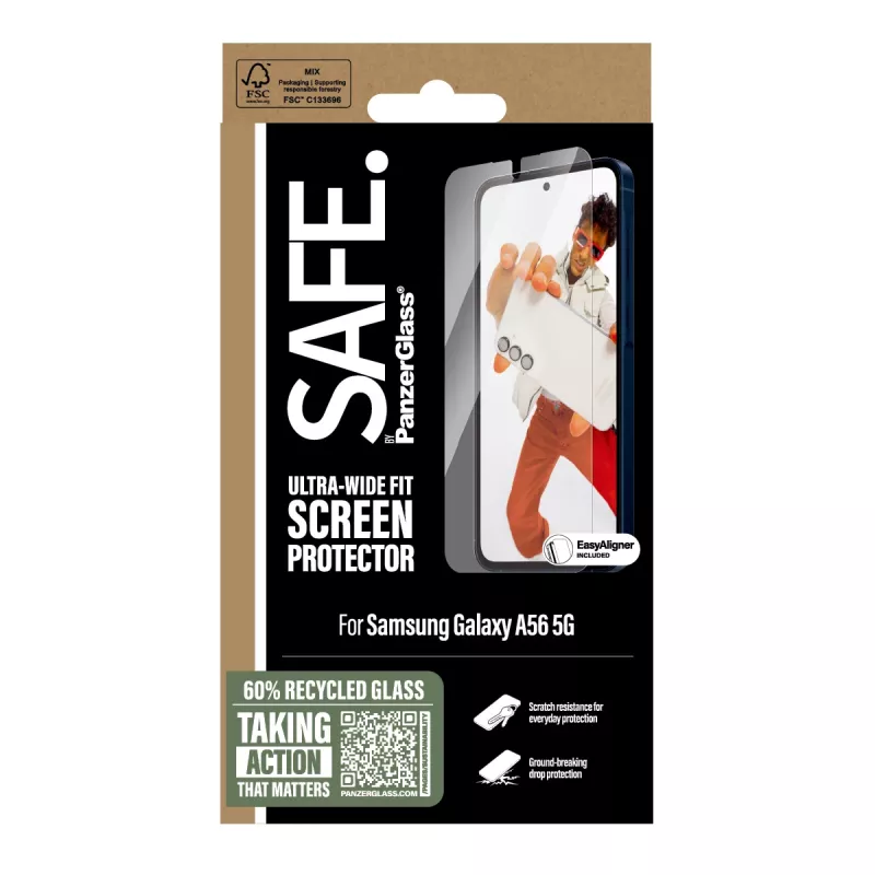 PanzerGlass SAFE. by ® Ekrano apsauga Samsung Galaxy A56 5G | Ultra-Wide Fit su EasyAligner