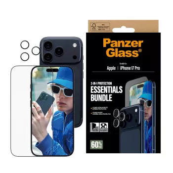 PanzerGlass 2-in-1 Essentials Bundle iPhone 17 Pro apsauginis stiklas ir fotoaparato lęšių apsauga