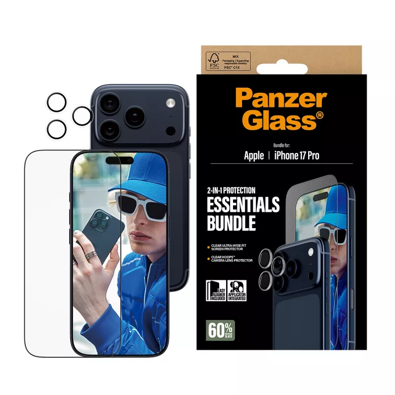 PanzerGlass 2-in-1 Essentials Bundle iPhone 17 Pro apsauginis stiklas ir fotoaparato lęšių apsauga