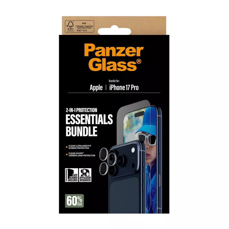 PanzerGlass 2-in-1 Essentials Bundle iPhone 17 Pro apsauginis stiklas ir fotoaparato lęšių apsauga
