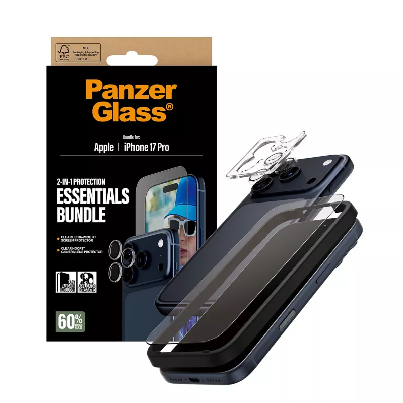 PanzerGlass 2-in-1 Essentials Bundle iPhone 17 Pro apsauginis stiklas ir fotoaparato lęšių apsauga