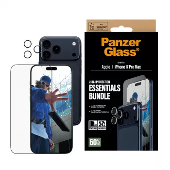 PanzerGlass 2-in-1 Essentials Bundle iPhone 17 Pro Max – apsauginis stiklas ekranui ir objektyvams